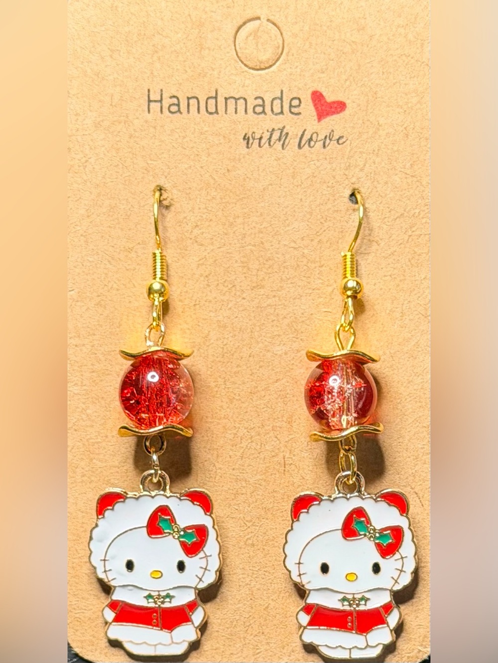 🎄Handcrafted🎄Hello Kitty Holiday Drop Earrings - Picture 3 of 3